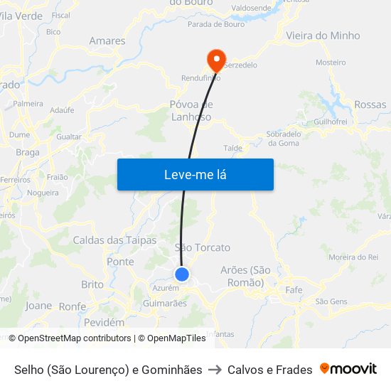 Selho (São Lourenço) e Gominhães to Calvos e Frades map