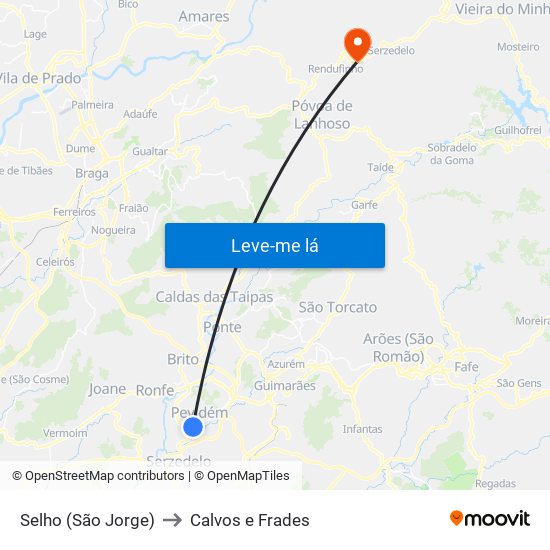 Selho (São Jorge) to Calvos e Frades map