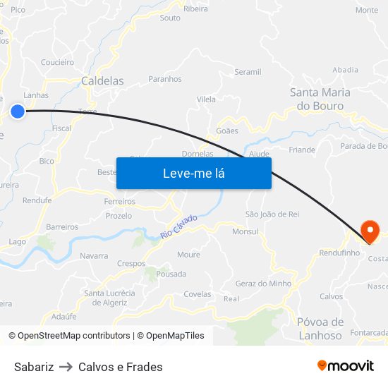 Sabariz to Calvos e Frades map