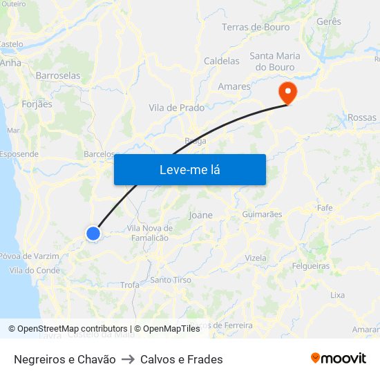 Negreiros e Chavão to Calvos e Frades map