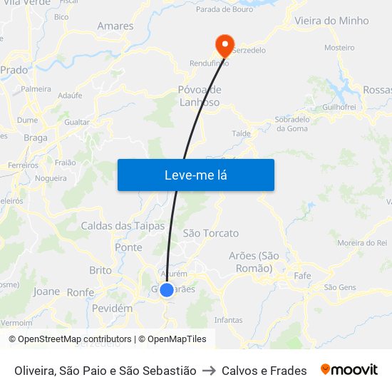 Oliveira, São Paio e São Sebastião to Calvos e Frades map