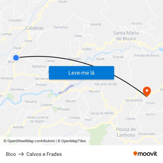 Bico to Calvos e Frades map