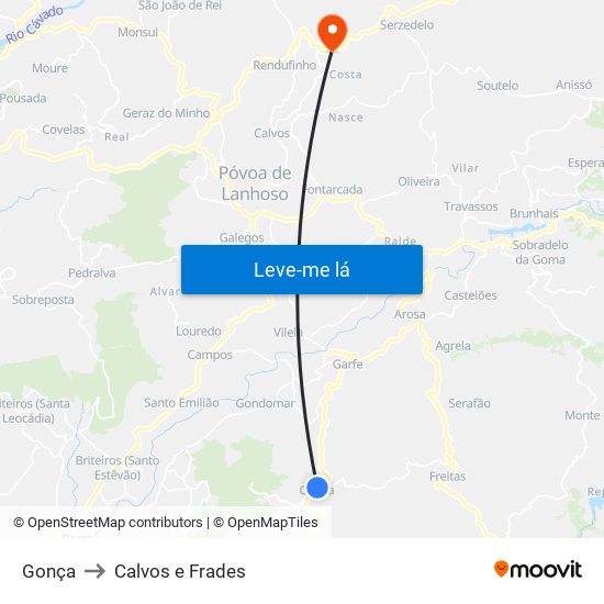 Gonça to Calvos e Frades map