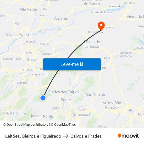 Leitões, Oleiros e Figueiredo to Calvos e Frades map