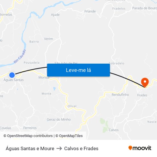 Águas Santas e Moure to Calvos e Frades map