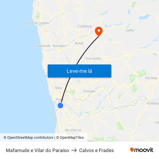 Mafamude e Vilar do Paraíso to Calvos e Frades map