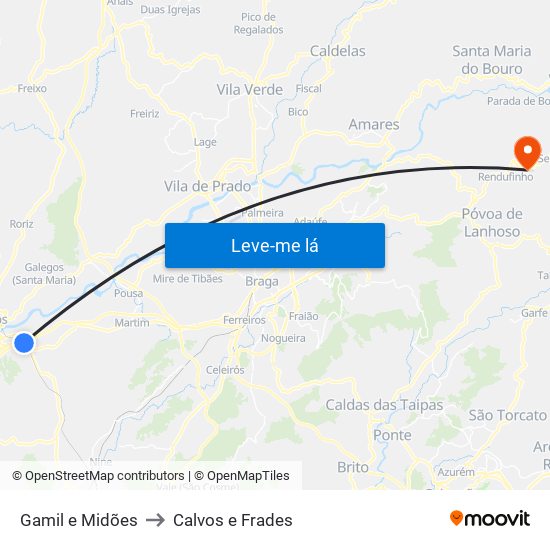 Gamil e Midões to Calvos e Frades map