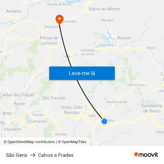 São Gens to Calvos e Frades map