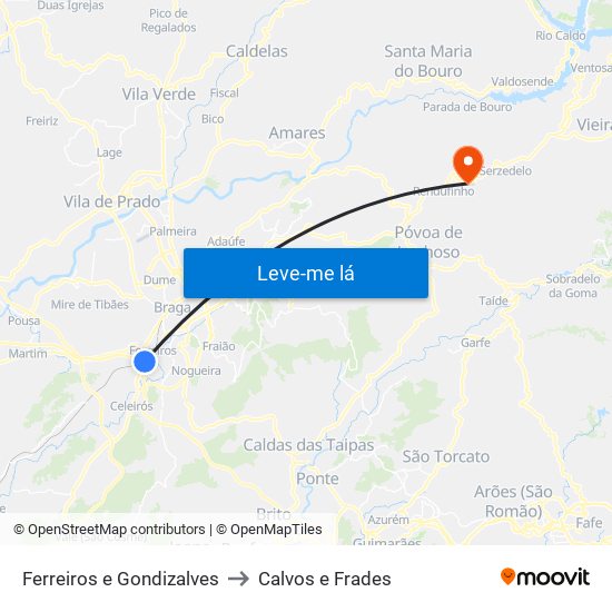 Ferreiros e Gondizalves to Calvos e Frades map