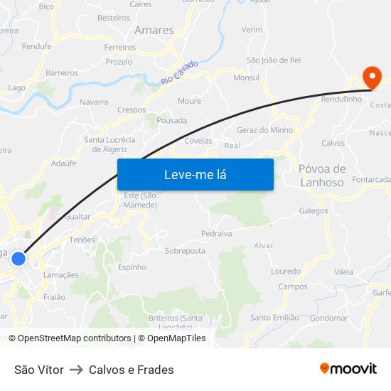 São Vítor to Calvos e Frades map