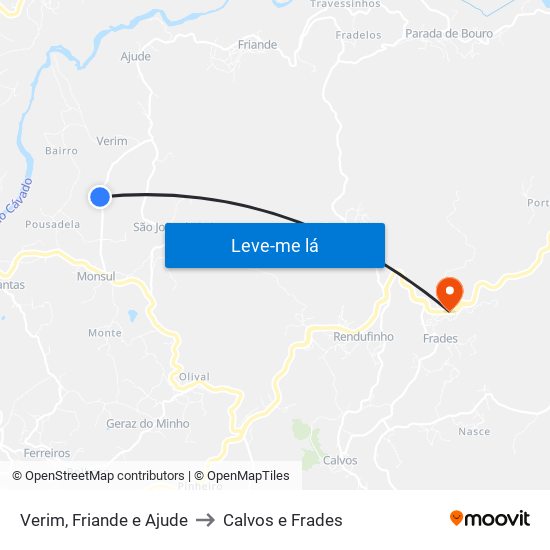 Verim, Friande e Ajude to Calvos e Frades map