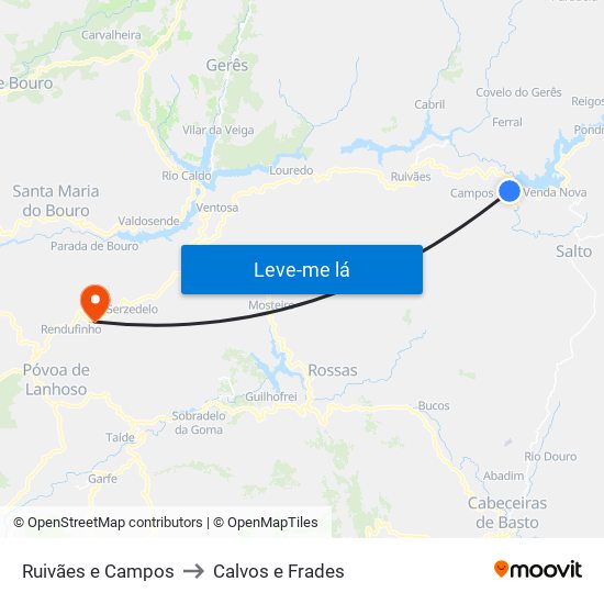 Ruivães e Campos to Calvos e Frades map