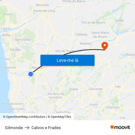 Gilmonde to Calvos e Frades map