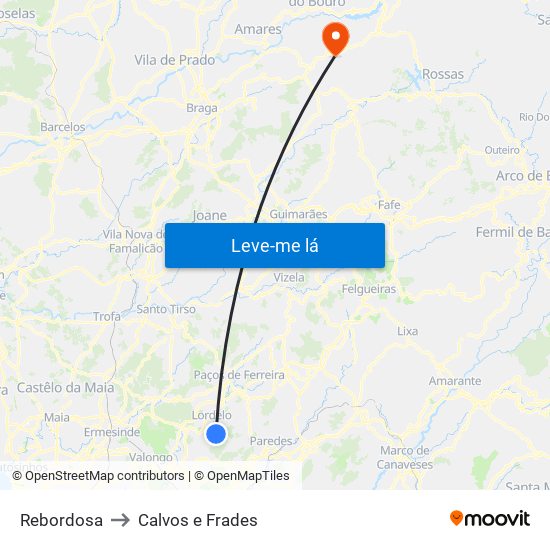 Rebordosa to Calvos e Frades map