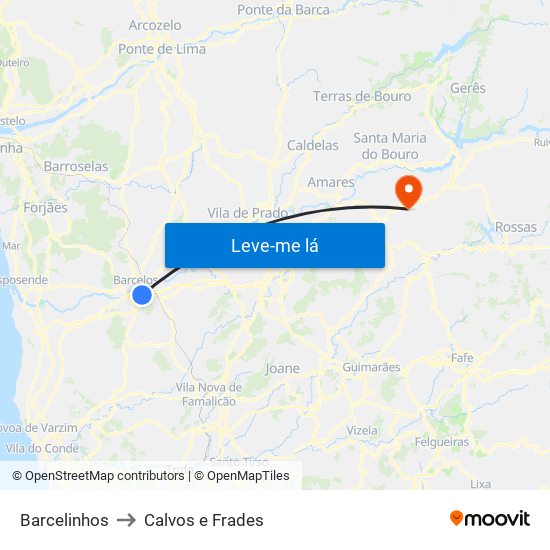 Barcelinhos to Calvos e Frades map