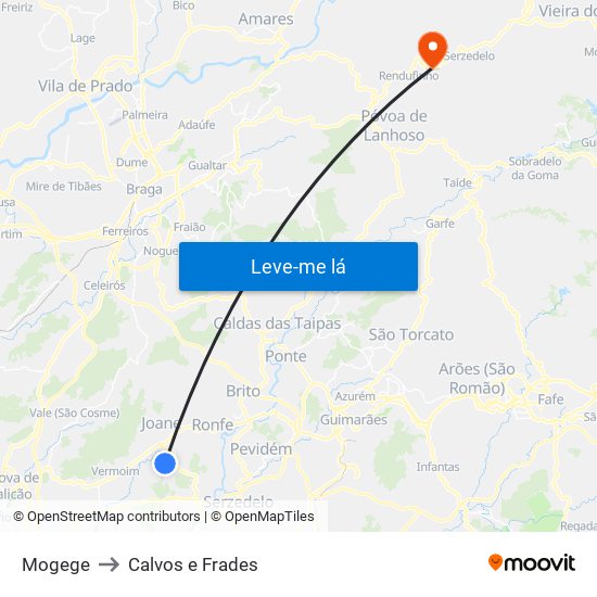 Mogege to Calvos e Frades map