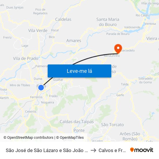 São José de São Lázaro e São João do Souto to Calvos e Frades map