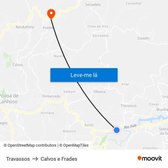 Travassos to Calvos e Frades map