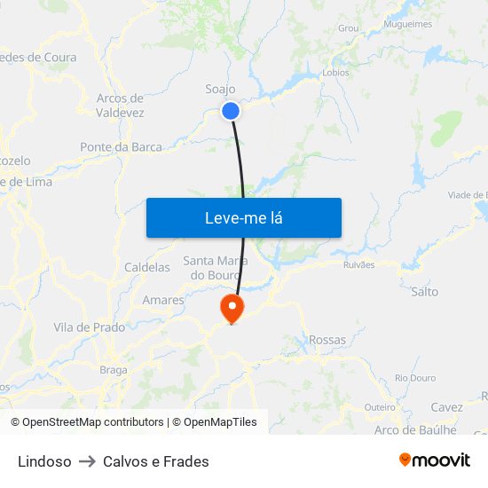 Lindoso to Calvos e Frades map