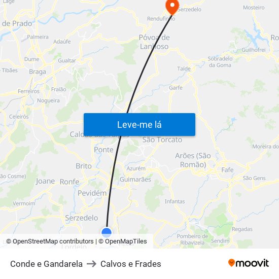 Conde e Gandarela to Calvos e Frades map