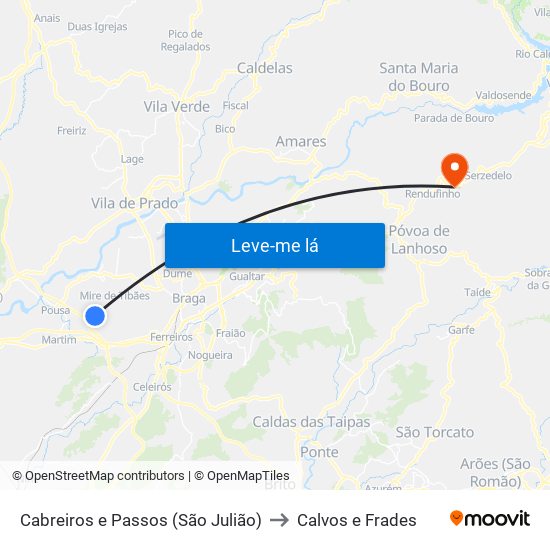 Cabreiros e Passos (São Julião) to Calvos e Frades map