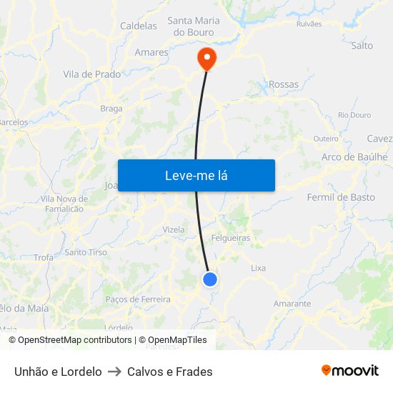 Unhão e Lordelo to Calvos e Frades map
