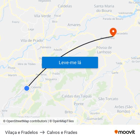 Vilaça e Fradelos to Calvos e Frades map