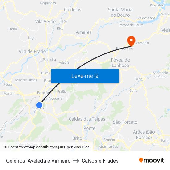 Celeirós, Aveleda e Vimieiro to Calvos e Frades map
