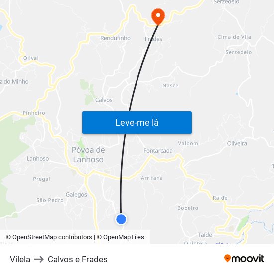 Vilela to Calvos e Frades map