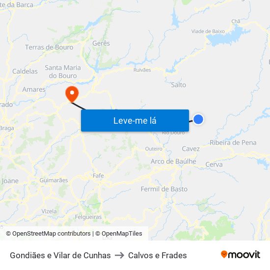 Gondiães e Vilar de Cunhas to Calvos e Frades map