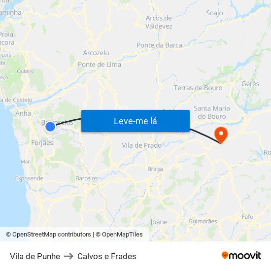 Vila de Punhe to Calvos e Frades map