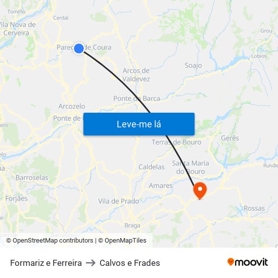 Formariz e Ferreira to Calvos e Frades map