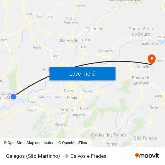 Galegos (São Martinho) to Calvos e Frades map