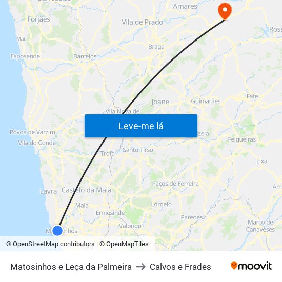 Matosinhos e Leça da Palmeira to Calvos e Frades map