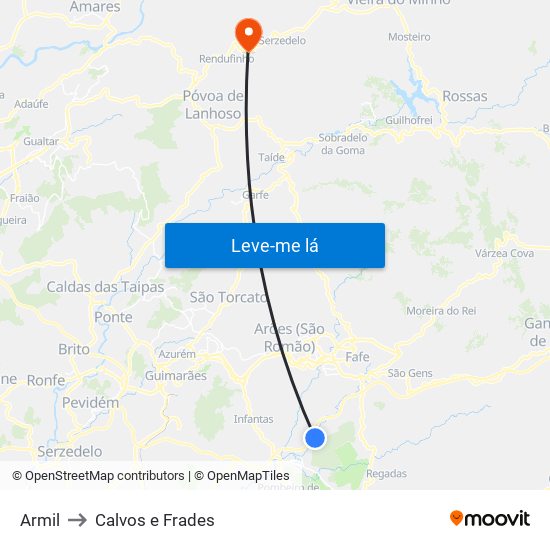 Armil to Calvos e Frades map