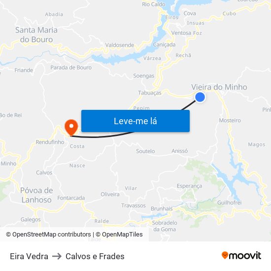 Eira Vedra to Calvos e Frades map