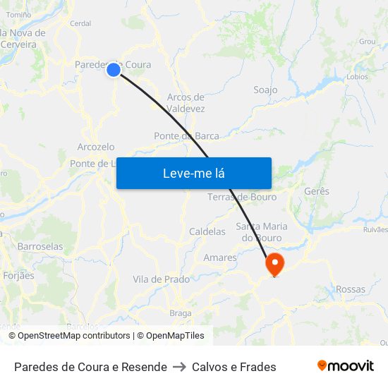 Paredes de Coura e Resende to Calvos e Frades map