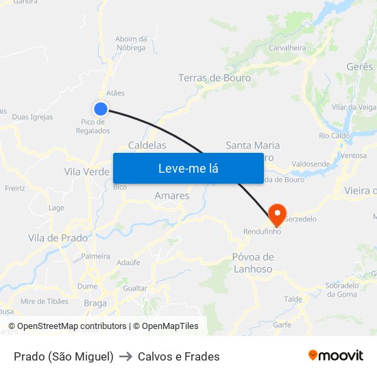 Prado (São Miguel) to Calvos e Frades map