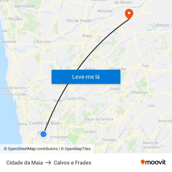 Cidade da Maia to Calvos e Frades map