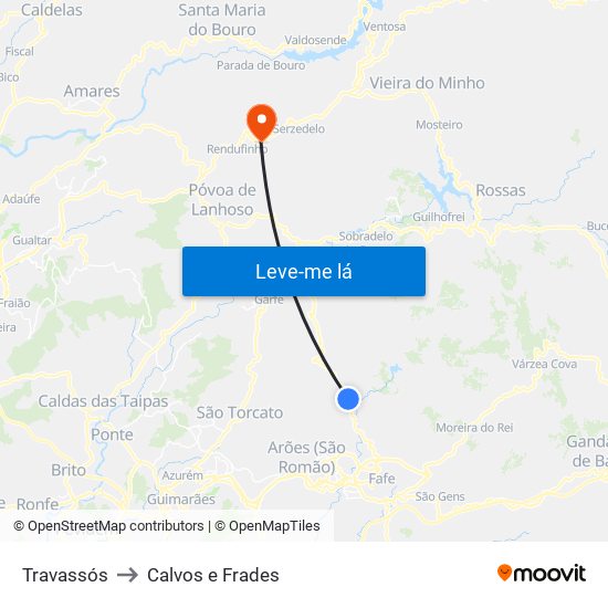 Travassós to Calvos e Frades map