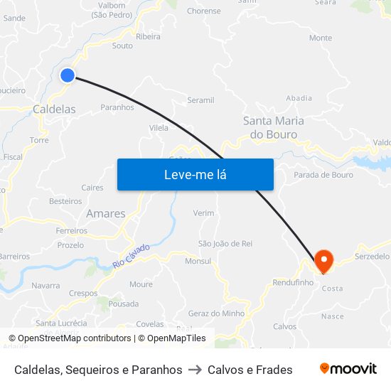 Caldelas, Sequeiros e Paranhos to Calvos e Frades map