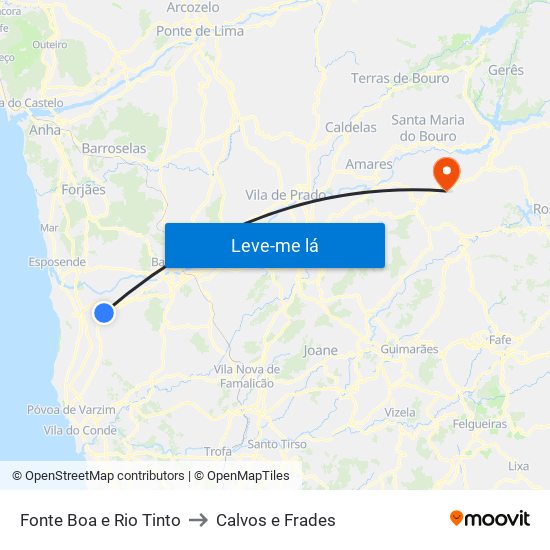 Fonte Boa e Rio Tinto to Calvos e Frades map