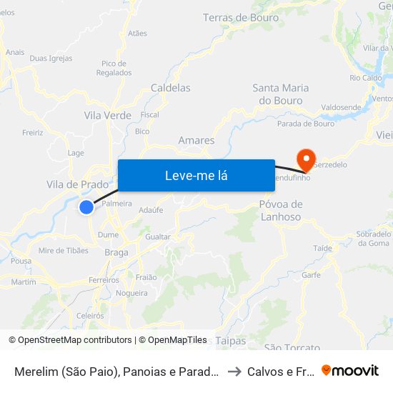 Merelim (São Paio), Panoias e Parada de Tibães to Calvos e Frades map