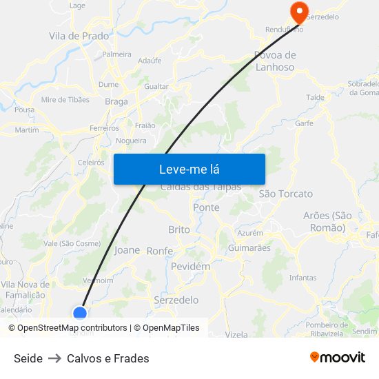 Seide to Calvos e Frades map