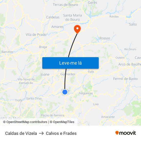 Caldas de Vizela to Calvos e Frades map