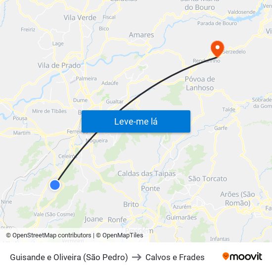 Guisande e Oliveira (São Pedro) to Calvos e Frades map