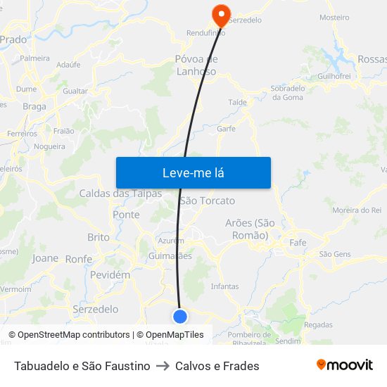 Tabuadelo e São Faustino to Calvos e Frades map