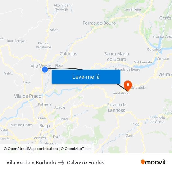 Vila Verde e Barbudo to Calvos e Frades map