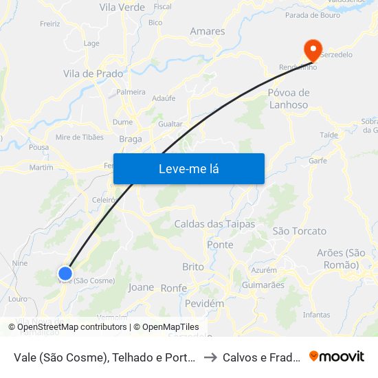 Vale (São Cosme), Telhado e Portela to Calvos e Frades map