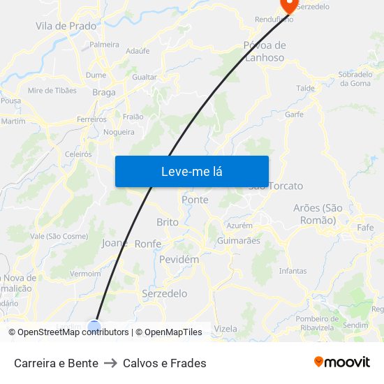 Carreira e Bente to Calvos e Frades map